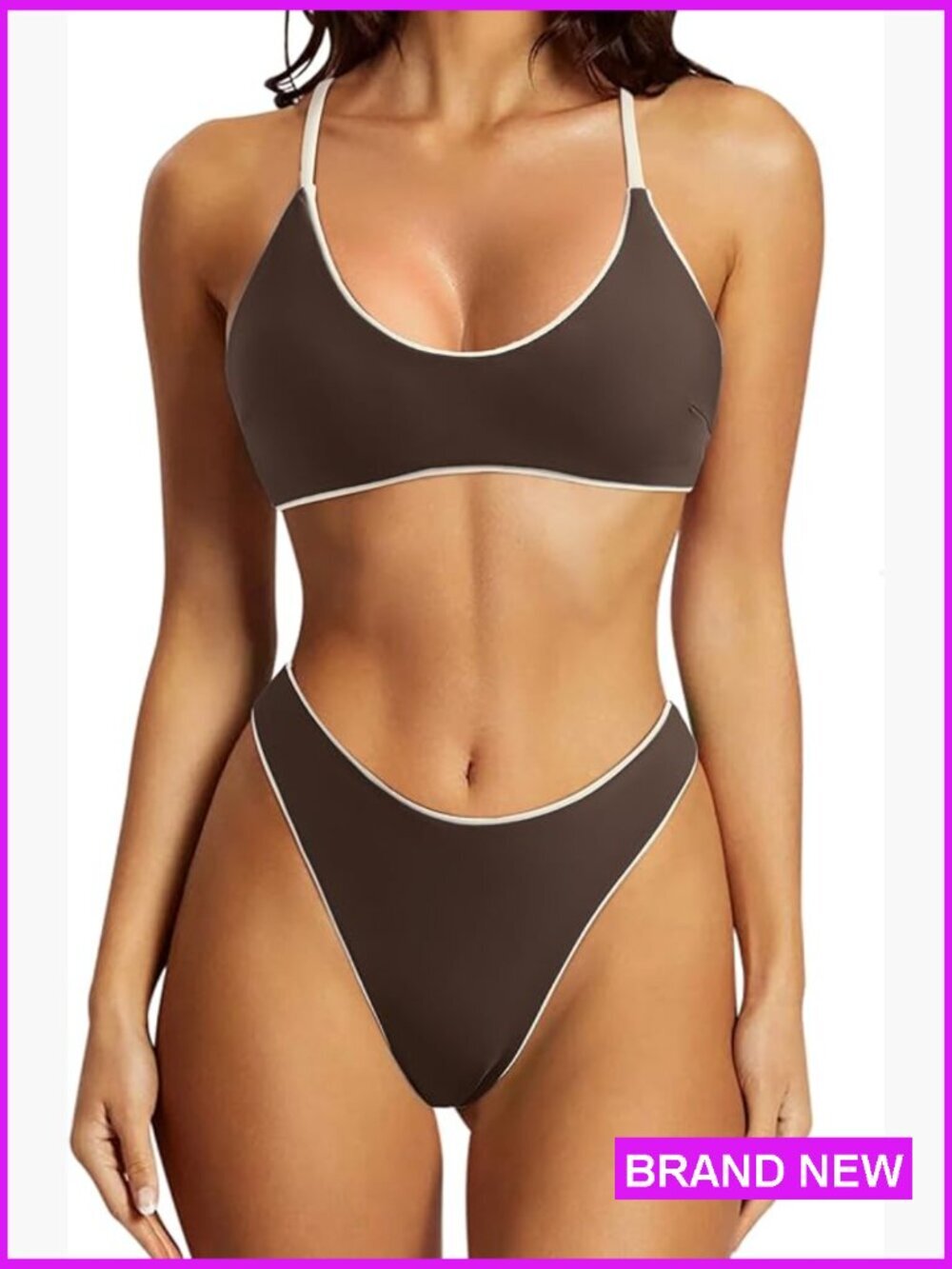 High Waisted Thong Bikini Set Reversible String 2 Piece Cheeky Swimwear